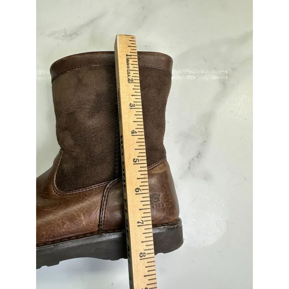 Ugg Australia Brown Leather & Shearling Short Boots, Size 4 5263, Winter Y2K